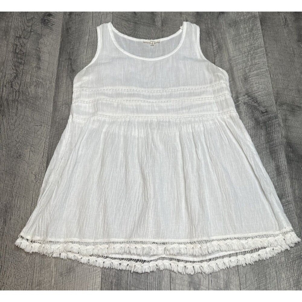 Easel Sleeveless Tank Blouse Top Womens Small White Cotton Fringe Sheer Boho